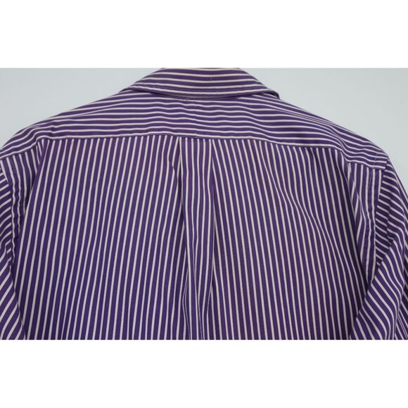 Ralph Lauren Purple & White Striped Button-Down Shirt Classic Fit Polo Logo - Picture 12 of 13